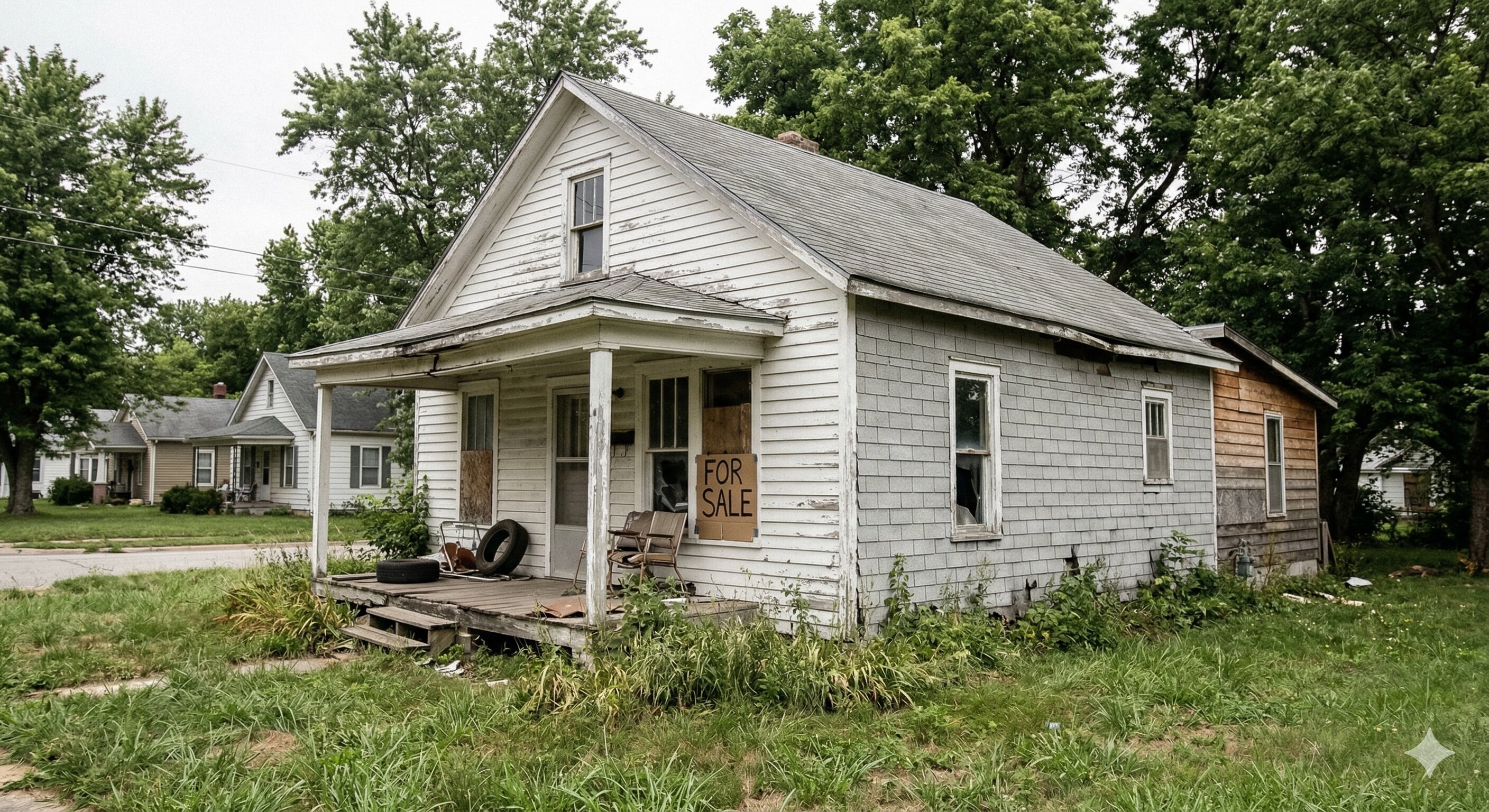 Realistic photo of a distressed home in Platte City Missouri