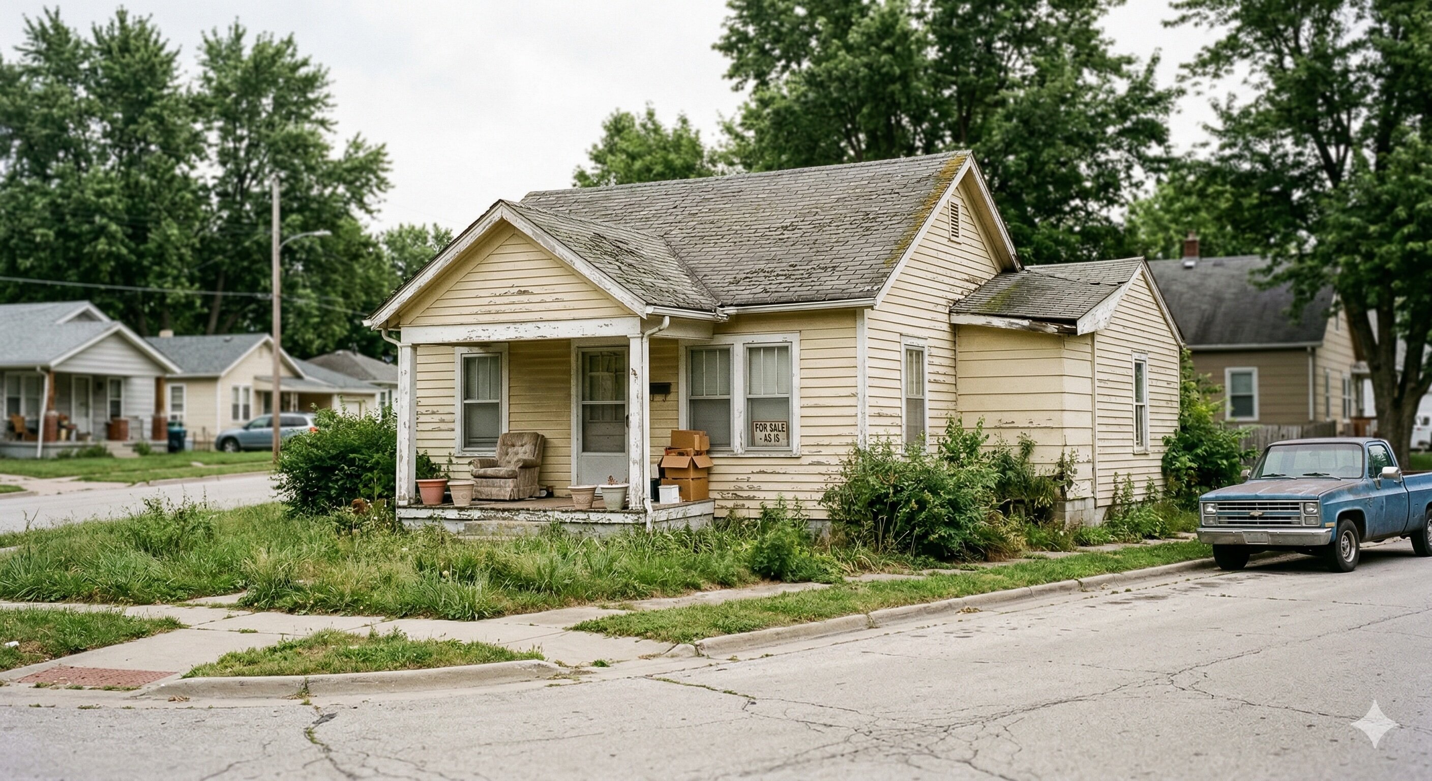 Vacant distressed home in Smithville Missouri valued around $110k