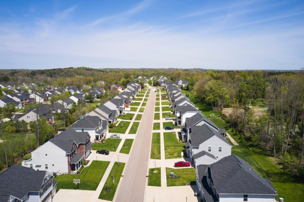 Aerial view of suburban homes in Virginia