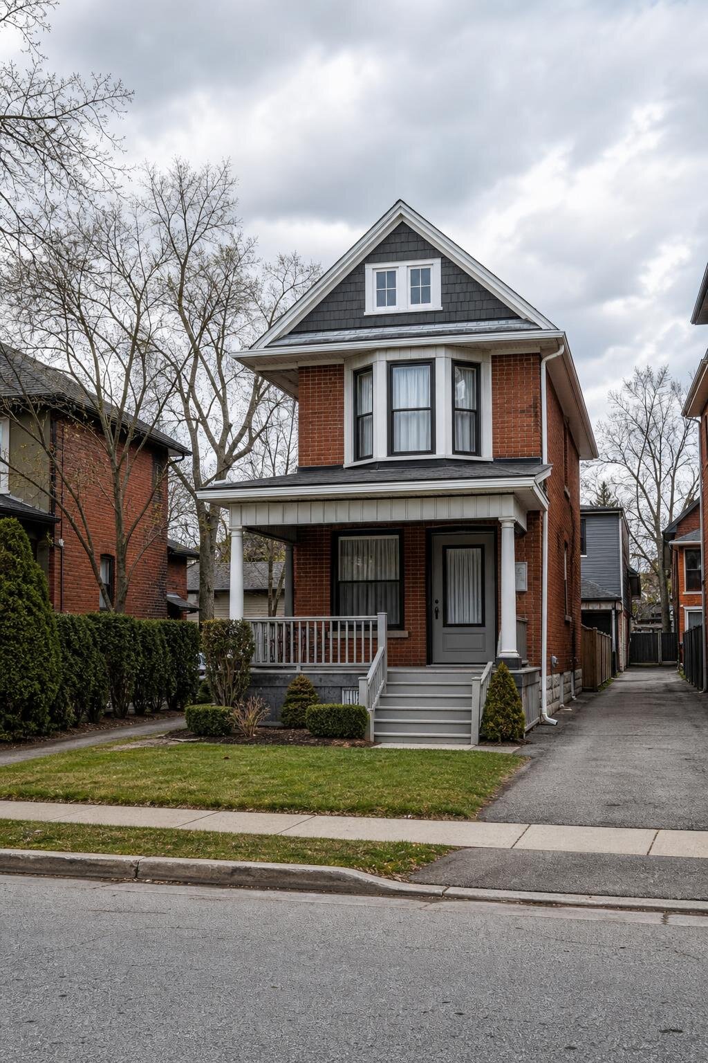 Quiet vacant residential house exterior in Hamilton, Ontario