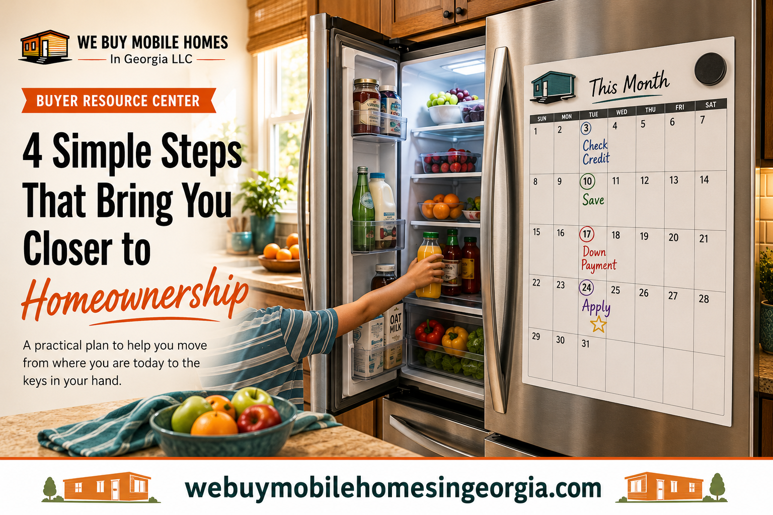 Family planning calendar showing four simple steps that bring buyers closer to mobile homeownership.