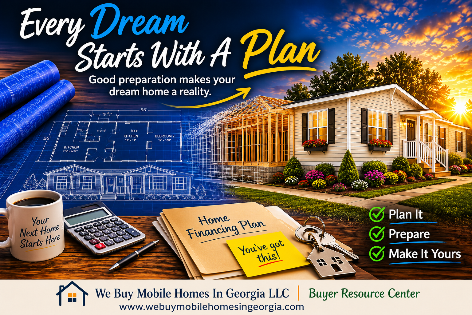Illustration showing buyers planning the financing process for a manufactured home.