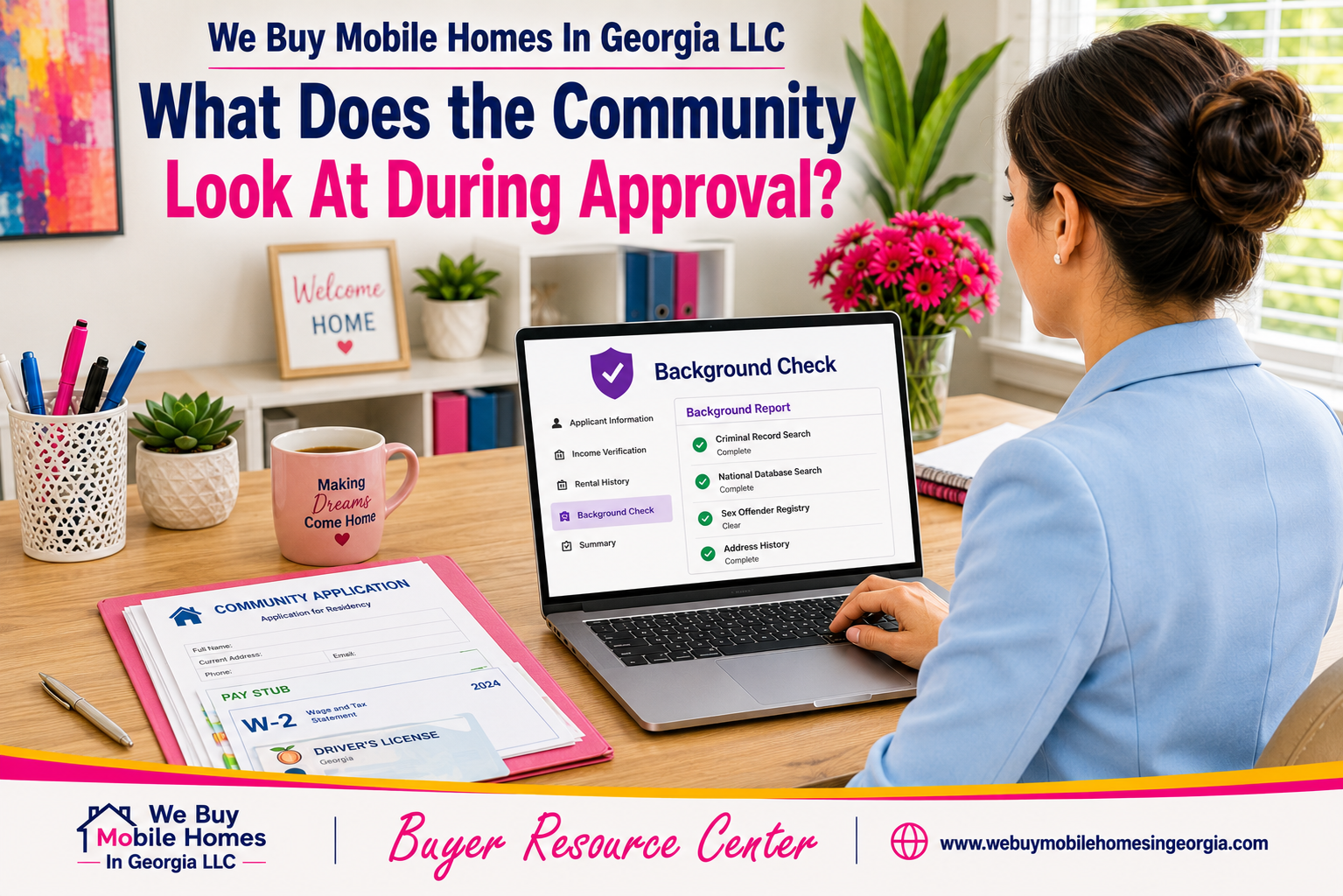 Community staff reviewing a mobile home community application during the approval process.