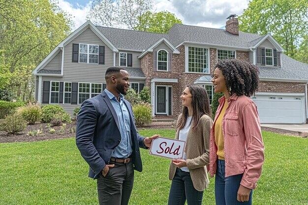 A man selling house to two women