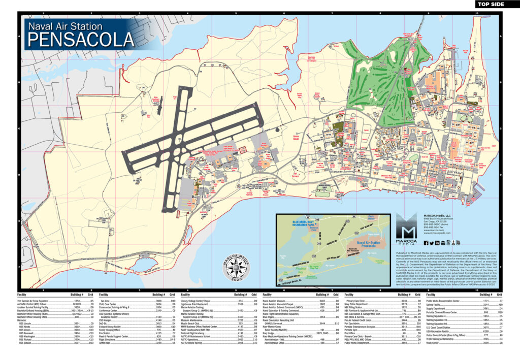 Map of NAS Pensacola with Blue Angels Field and Corry Field