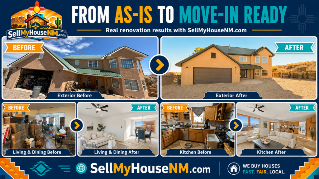 Before and after photo of Albuquerque property purchased and renovated by Sell My House NM