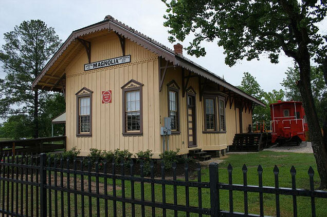 iconic train station in Magnolia, Texas