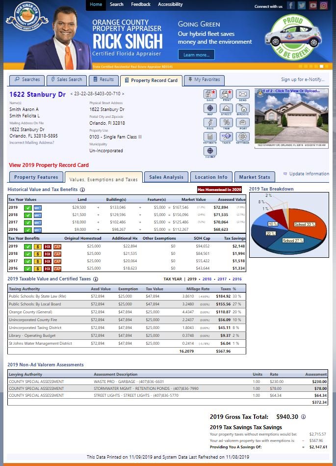 orlando property card