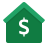 Green house with money sign icon.