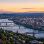 Aerial view of downtown Portland, Oregon skyline and Willamette River during the Q1 2026 housing market update
