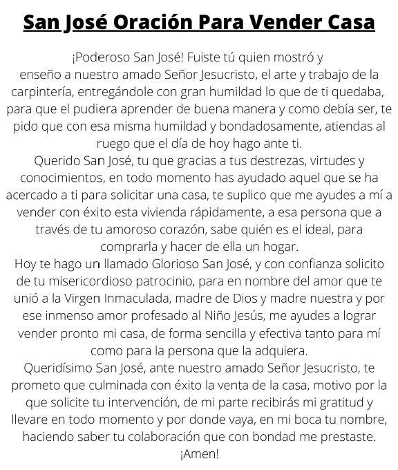 Oración imprimible a San José para vender la casa printable