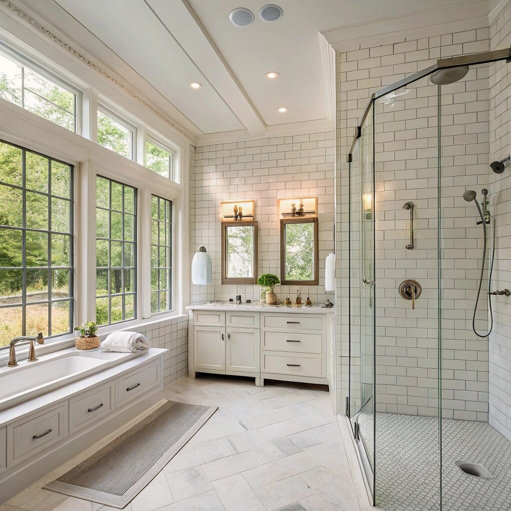 white subway tile in bathroom
