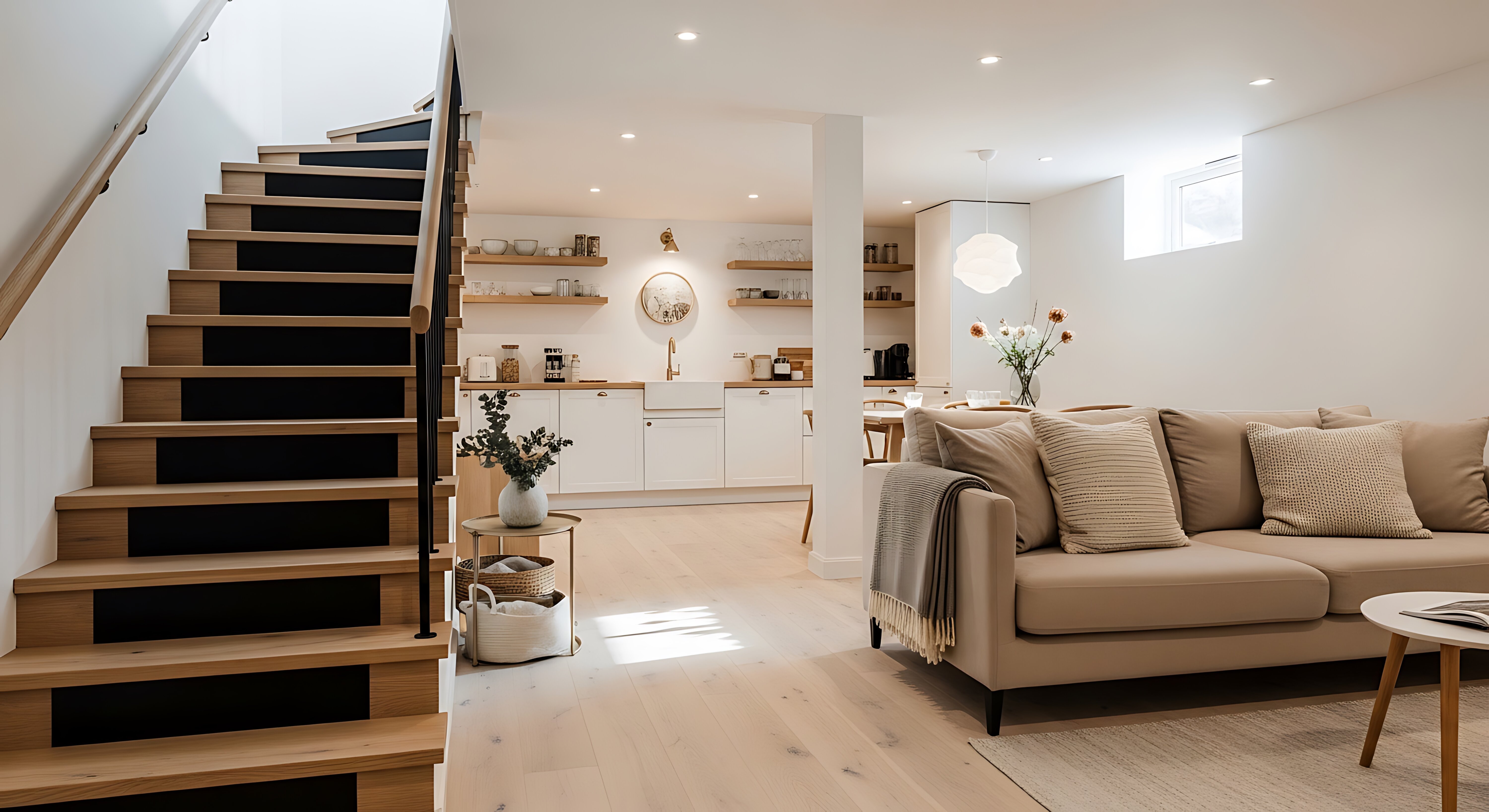 This image shows a renovated basement