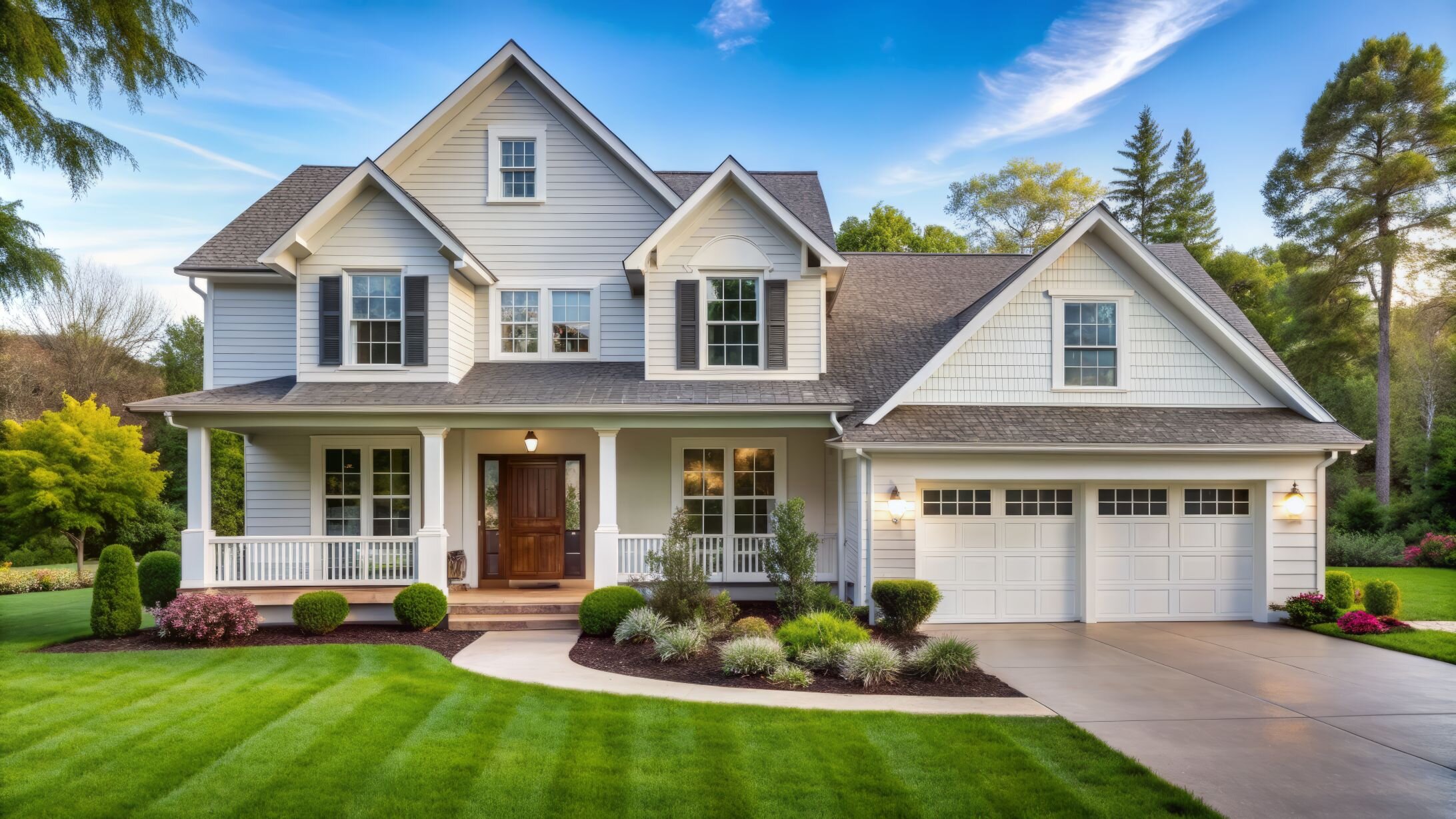 This image displays a home's front facade, demonstrating the value of curb appeal when preparing a home for sale.