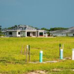 This image illustrates equipment part of a utility easement along a home's property line.