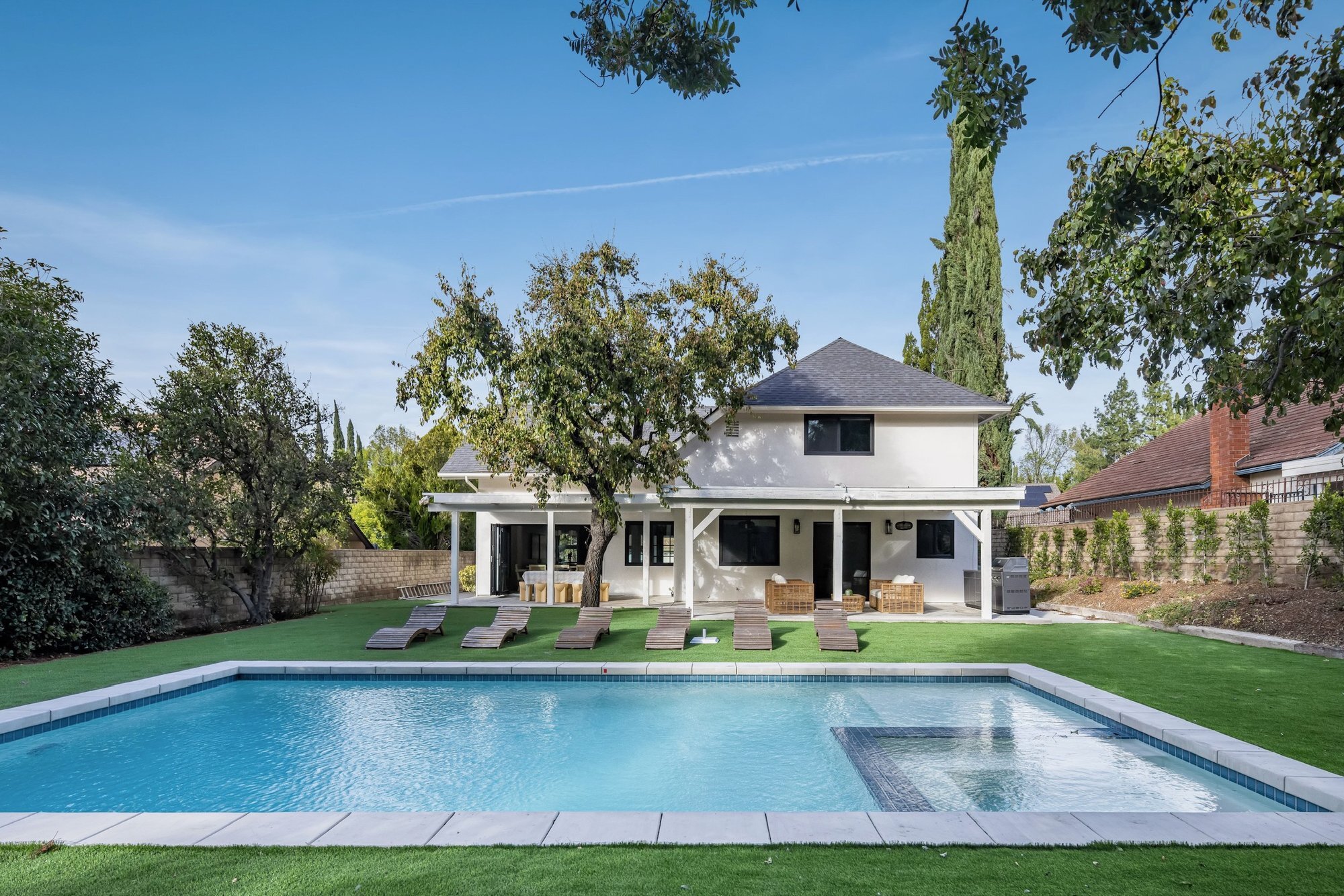 Renovated backyard and new pool at a Canoga Park home purchased by Abe The Home Buyer