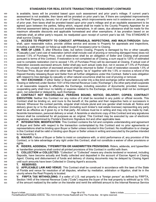 Florida Real Estate Contract page 10
