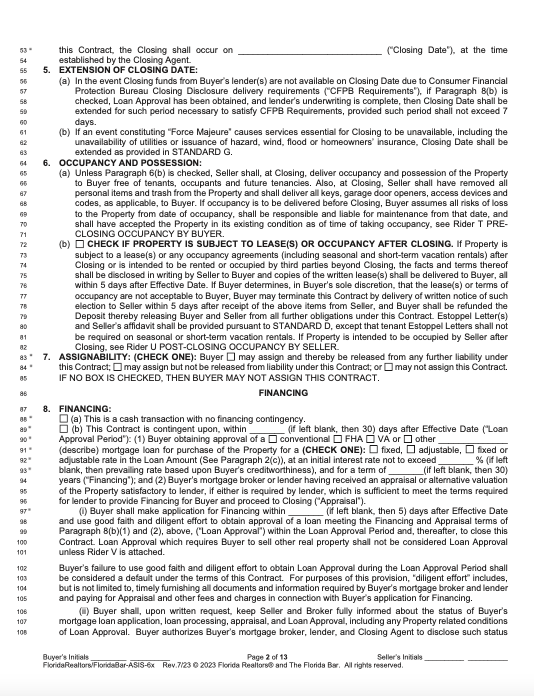 Florida Real Estate Contract page 2
