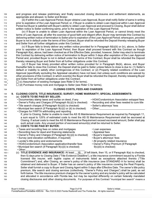 Florida Real Estate Contract page 3
