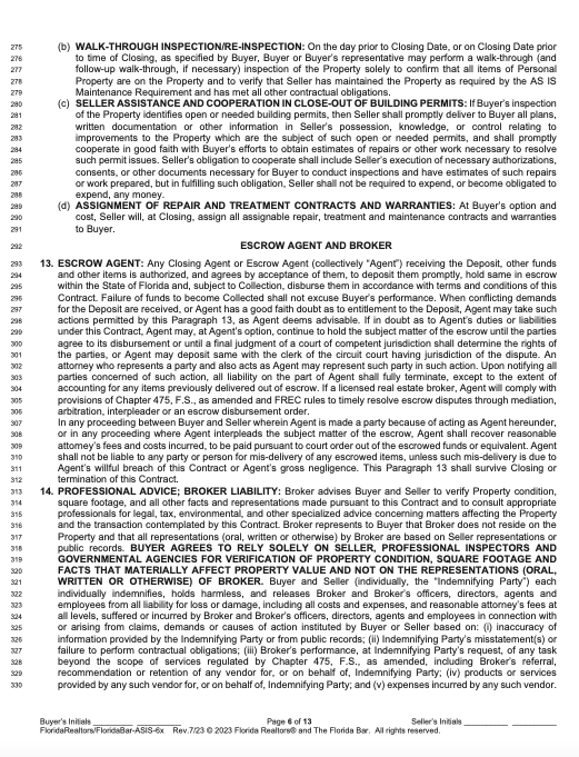Florida Real Estate Contract page 6