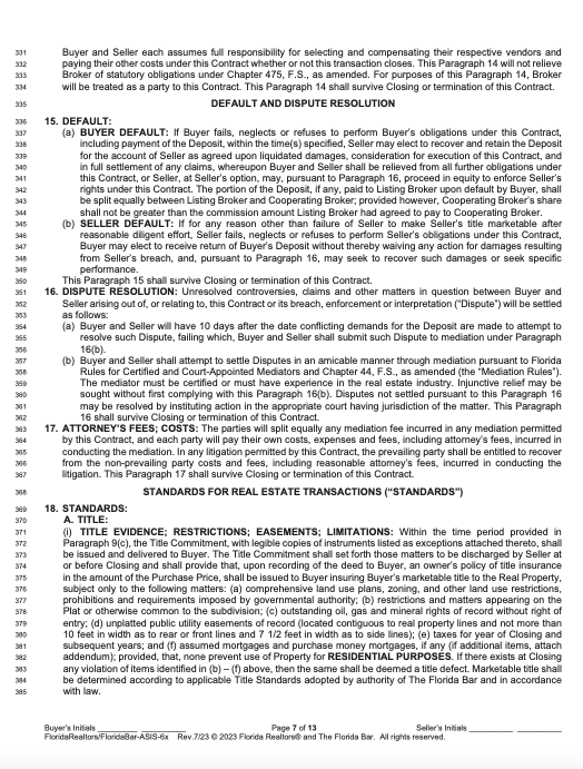 Florida Real Estate Contract page 7