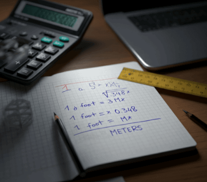 calculations of feet to meters