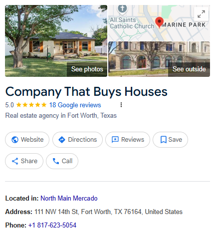 The company that buys Houses google location Fort Worth