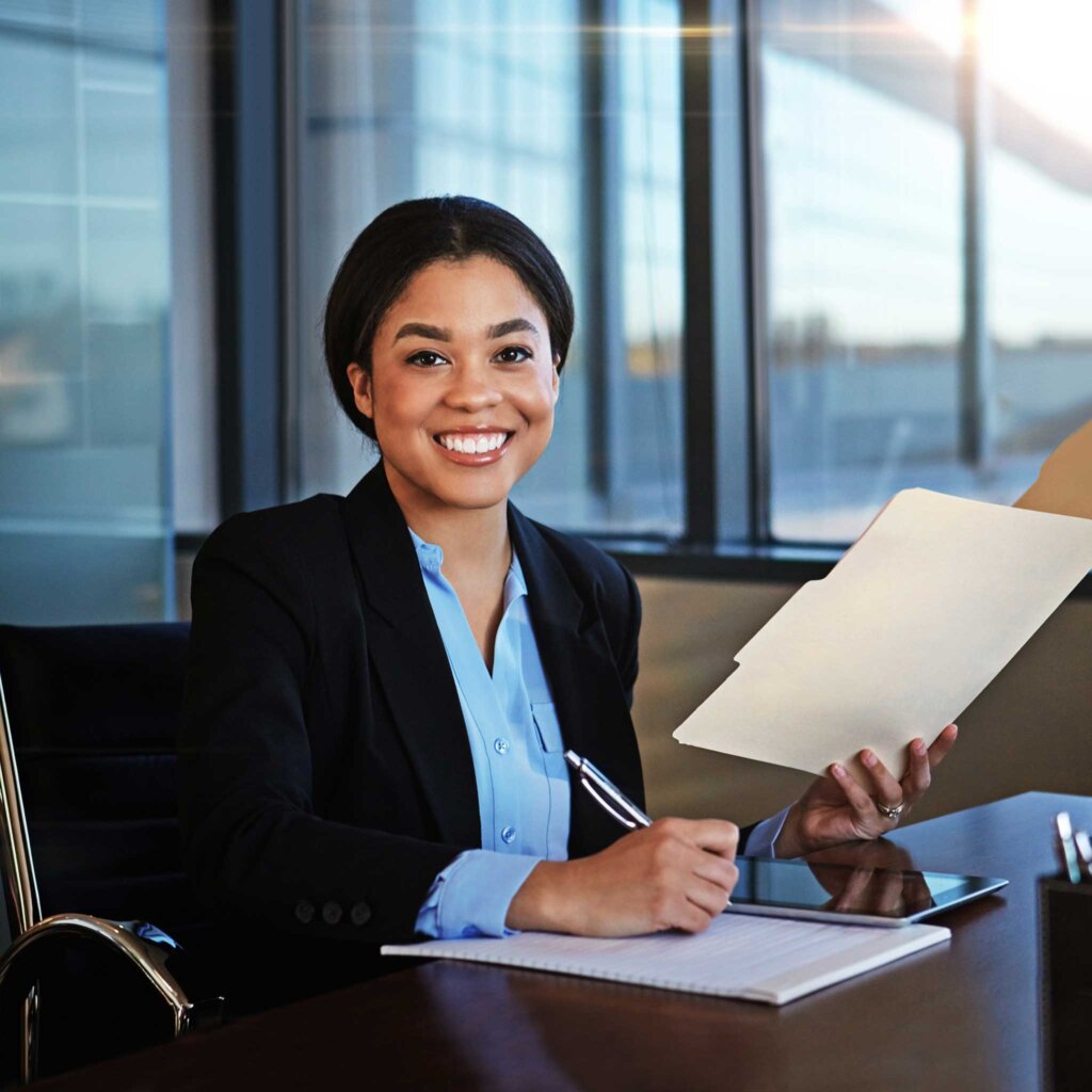 Attorney writing in office
