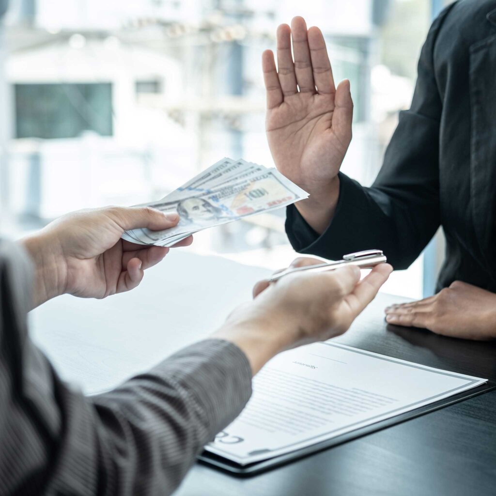 Woman refusing a loan