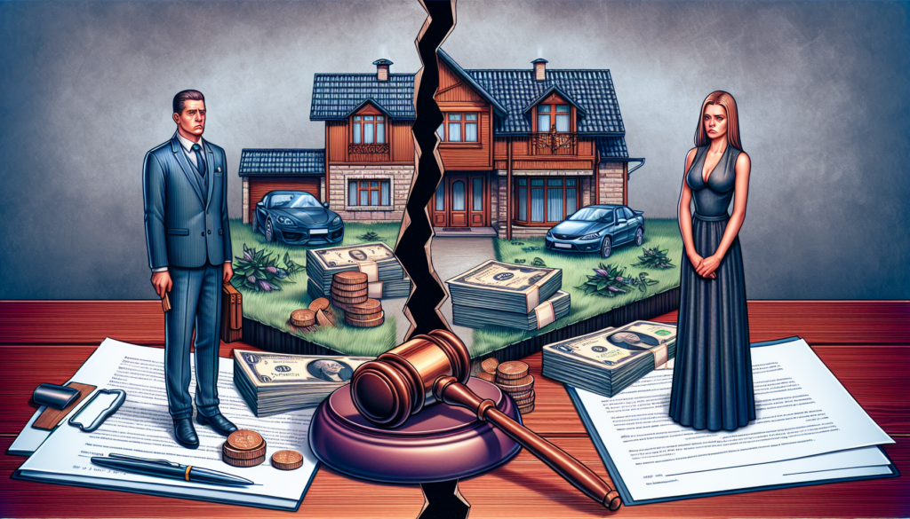 An illustration depicting the concept of marital property and divorce proceedings.