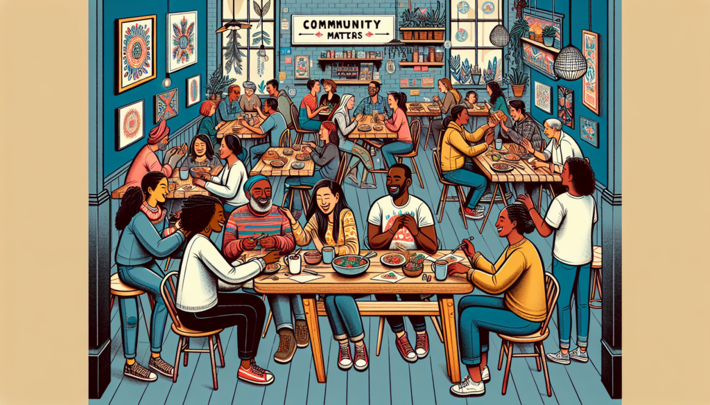 An illustration of a community gathering at the inaugural Community Matters Cafe in Charlotte.