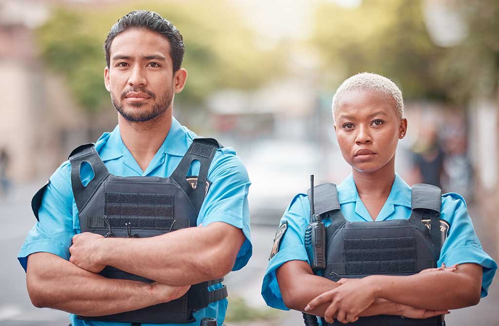 Law enforcement officers enforcing an eviction order.