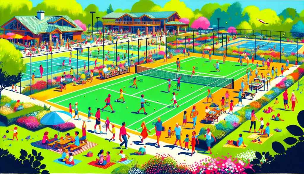 Facilities and amenities at the recreation center, including tennis courts.