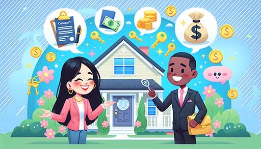 A cartoon depicting the process of managing the sale of a house held in a trust.