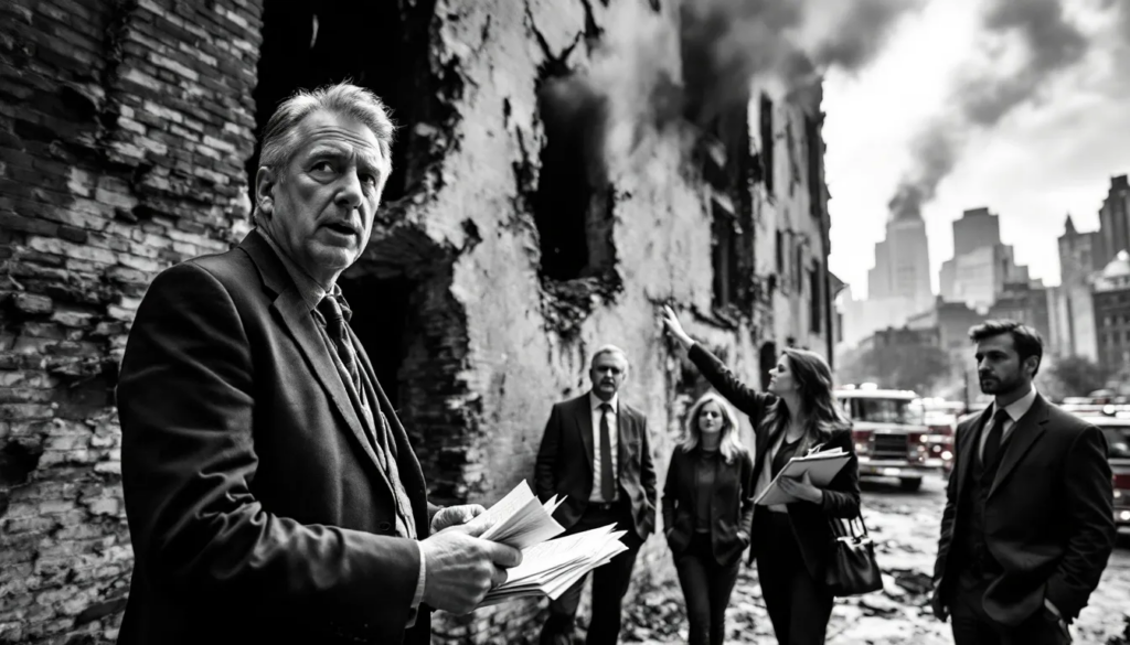 An insurance agent discussing fire damage claims.