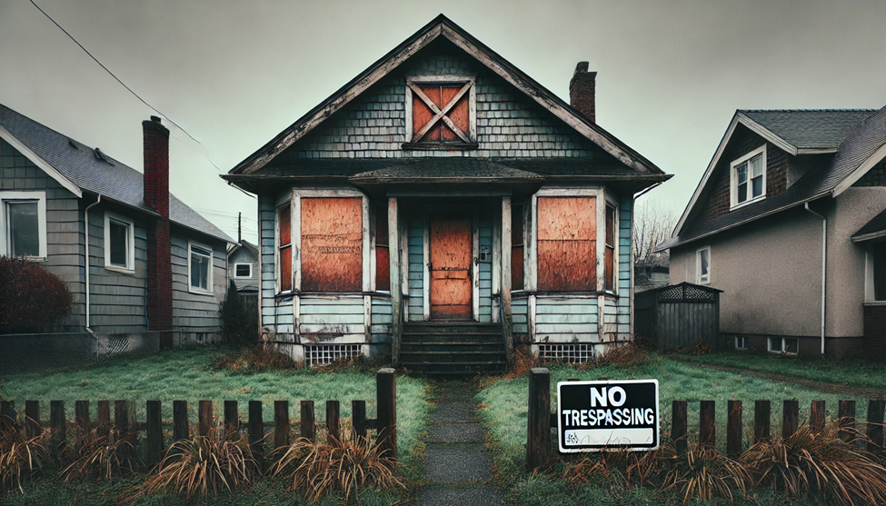 Boarded-up, vacant house in North Carolina in need of repair—ideal for cash buyer or as-is property sale