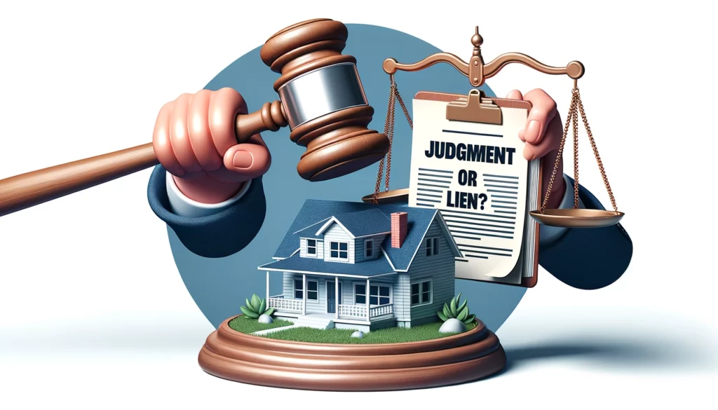 A graphic with a house below a judgment.