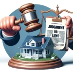 A house below a judge gavel and a judgment.