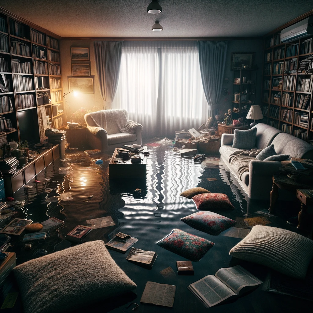 A flooded living room.