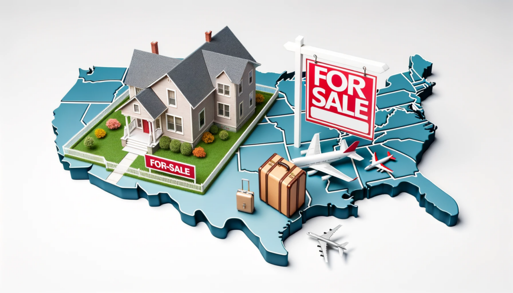 A house and for sale sign on top of a US Map.
