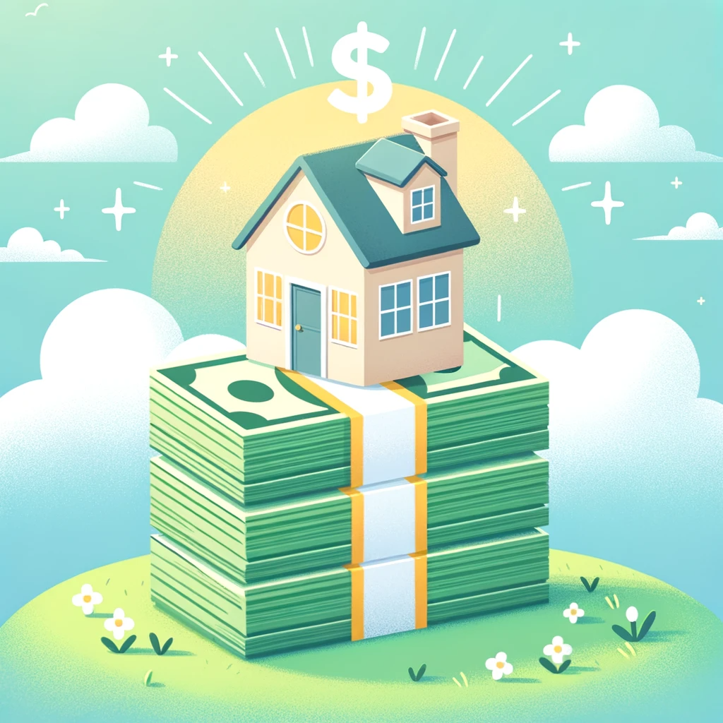 A house on top of a pile of cash