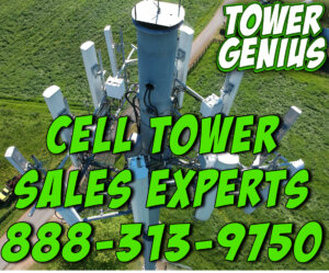 Photo from drone of monopole cell tower with Tower Genius phone number 888-313-9750. Tower Genius, cell tower sales experts.