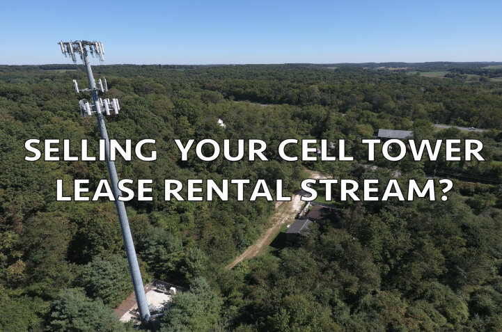 Photo taken from drone of a cell tower with the printed words, Selling your cell tower lease rental stream?
Forget the cell tower lease buyout calculator and call Tower Genius our number is 888-313-9750. 