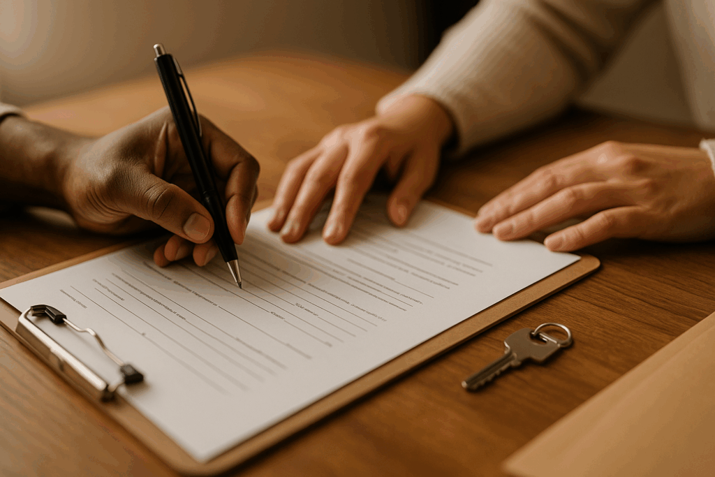 Cash home sale paperwork and house keys—Tucson as-is closing process