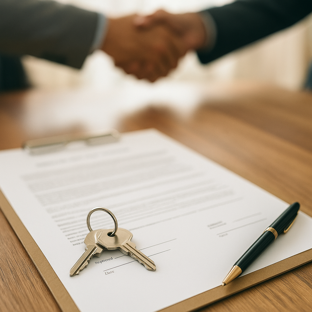 Private cash closing in Phoenix at a local title company—paperwork and keys on the table.