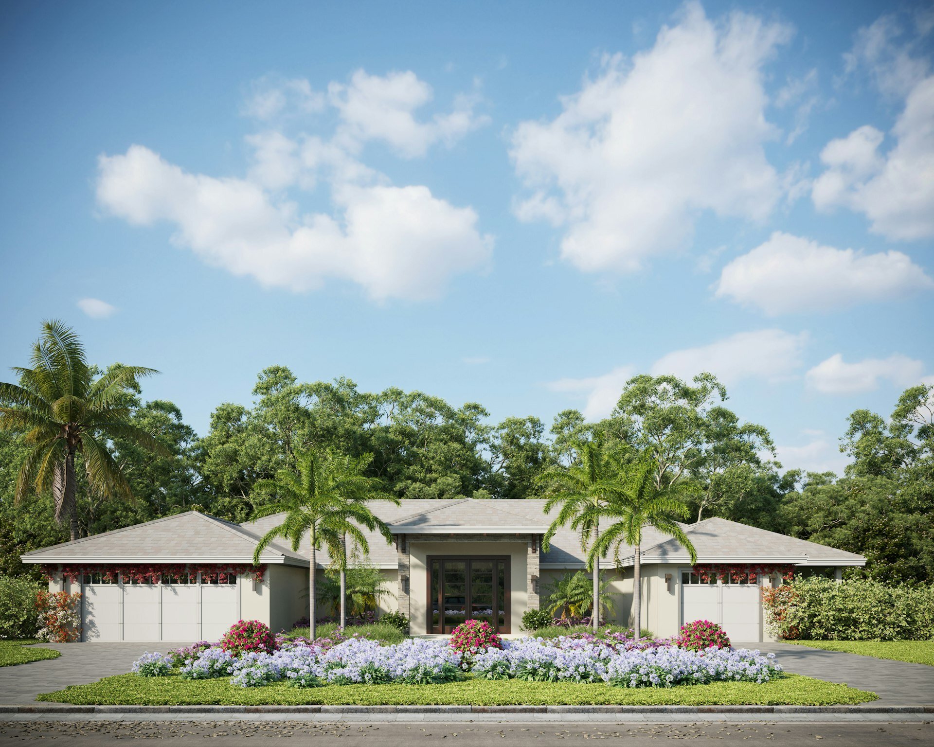 Florida ranch-style home with palm trees in Groveland, FL