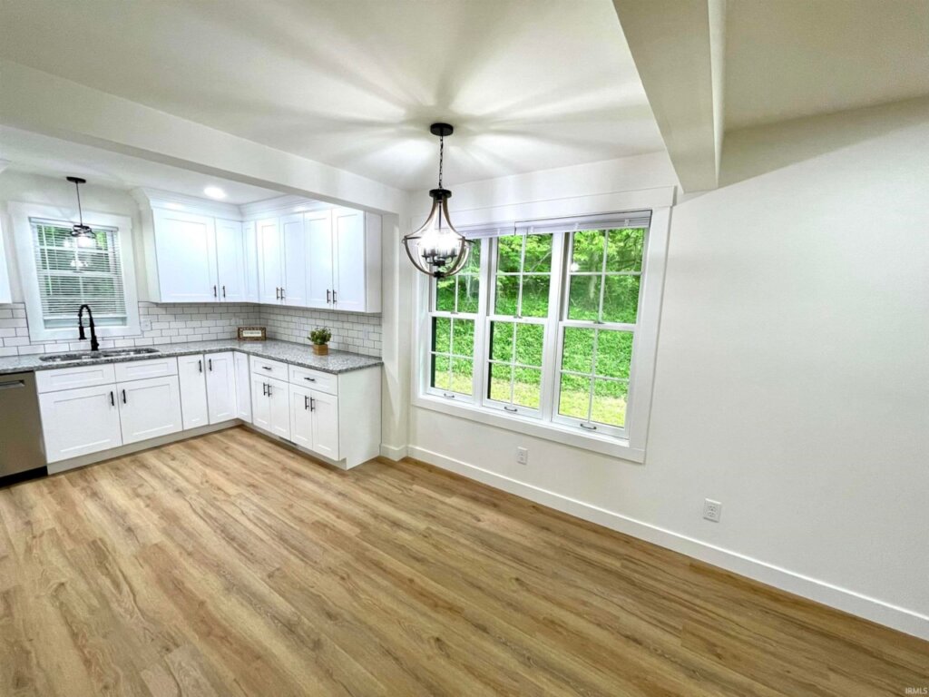 Newly remodeled dining room and kitchen in Owensville home.