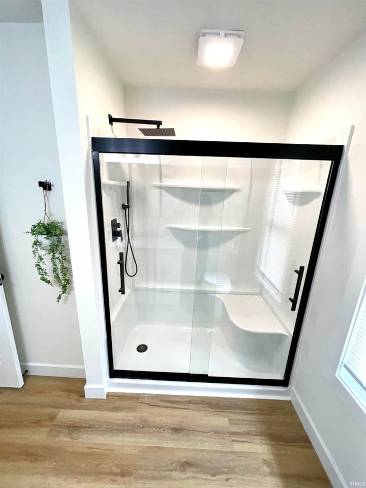 Master shower in Owensville home for sale.