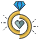 Icon depicting a broken engagement ring, symbolizing divorce or separation