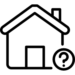 A house symbol with a question mark, suggesting inquiries or uncertainties about a property.